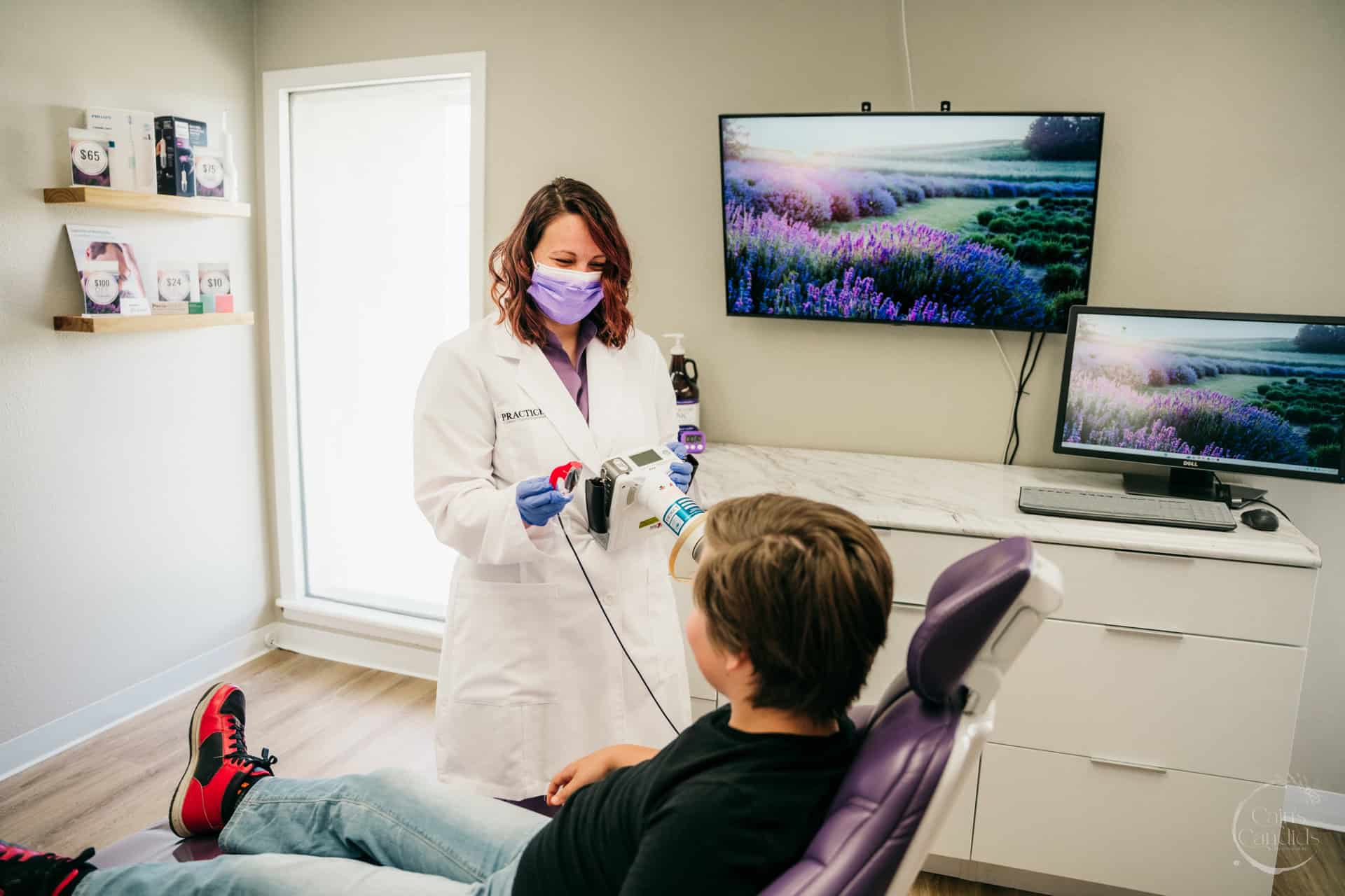 Dental care tools with leafy greens and berries