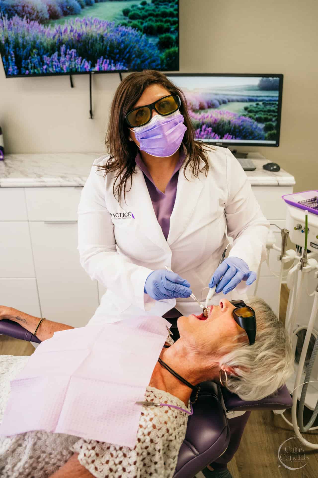 Dental cleaning equipment on a bright clinic table