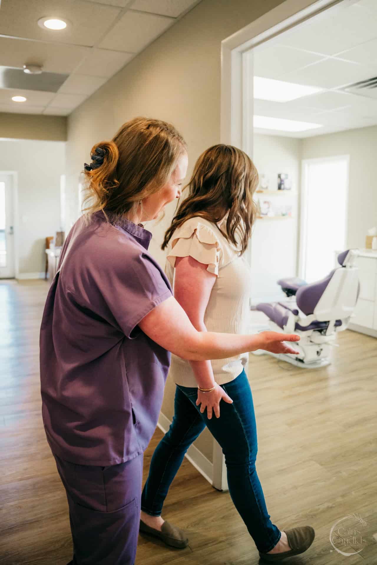 Dental hygiene tools arranged on a treatment table
