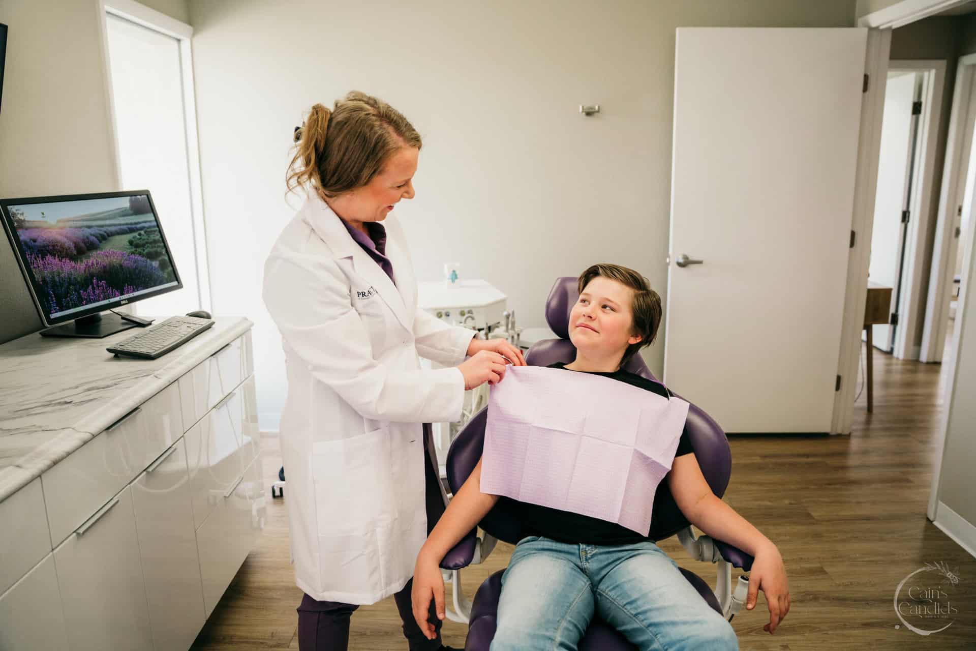 Selection of oral hygiene products on a bathroom counter