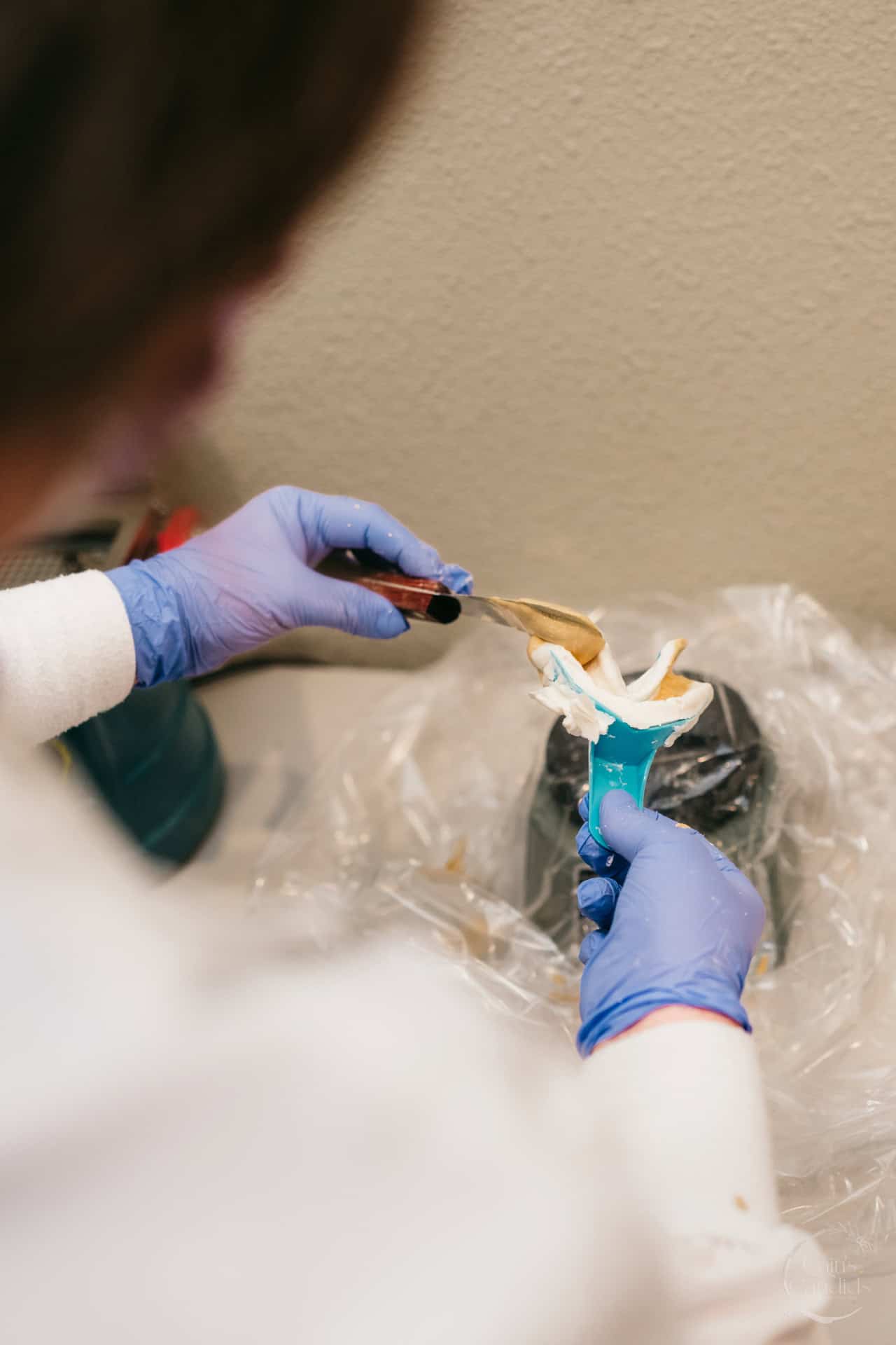 Dental cleaning tools and orthodontic braces concept scene