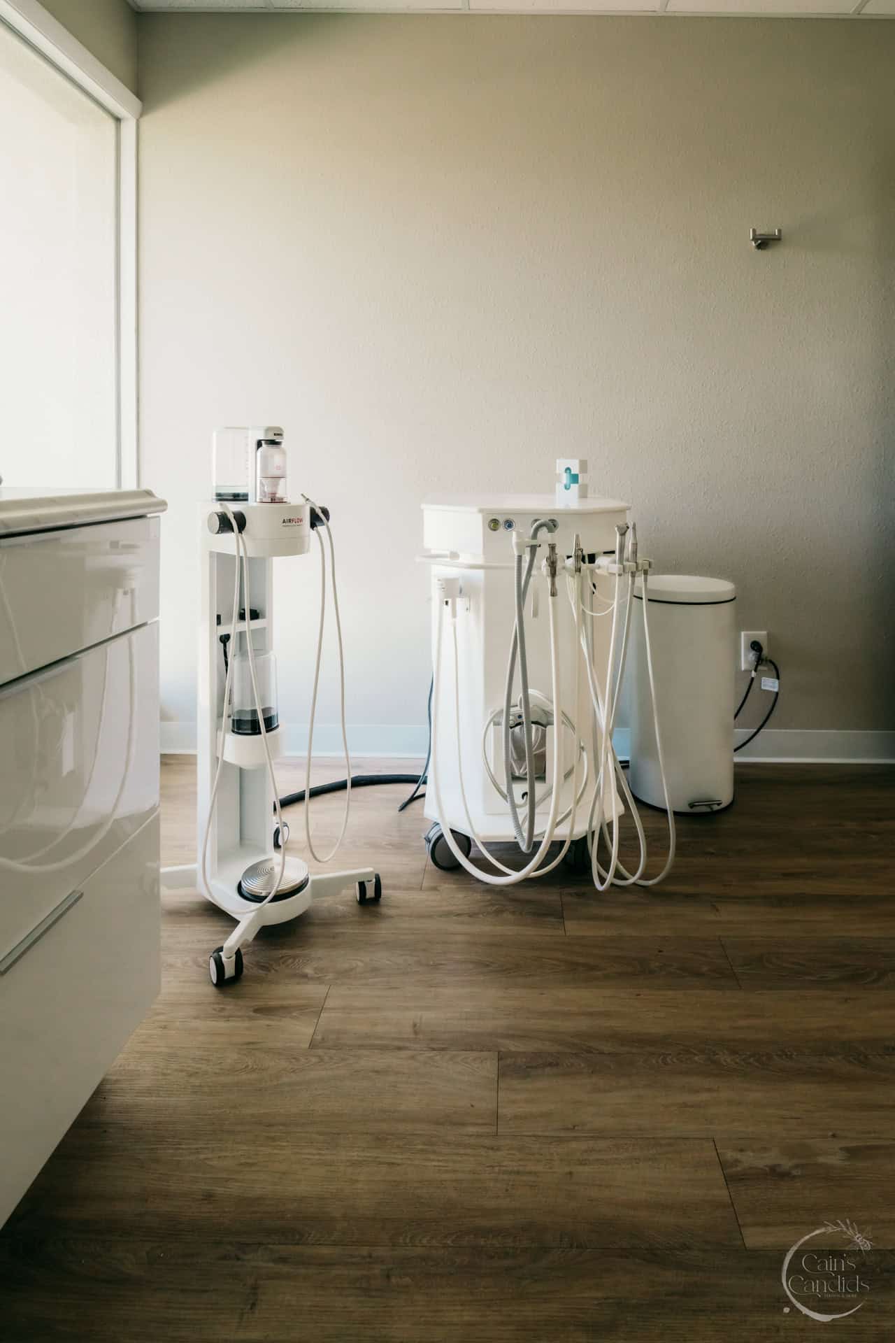 Dental tools on a clean clinic counter
